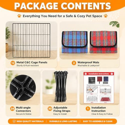 FHTONGE Large Guinea Pig Cage Habitat with 2 Pcs Waterproof Bedding, 8Sq Ft Guinea Pig Playpen with Mat, Metal Small Animal Playpen with Mat for Hamster Hedgehog Dwarf Rabbit (12 x Cage Panels) - Image 8