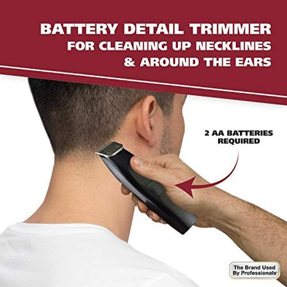 Wahl battery operated detail trimmer for neckline and sideburn maintenance.