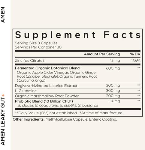 Amen Leaky Gut advanced formula ingredient label