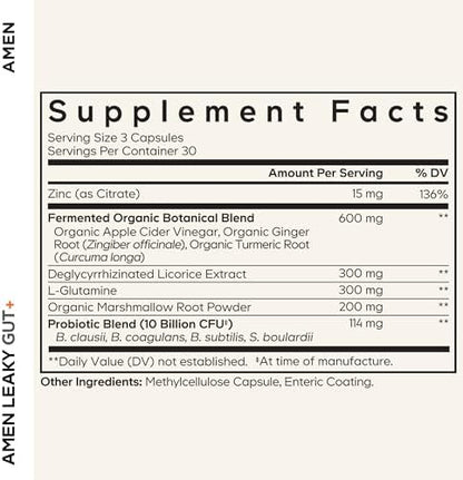 Amen Leaky Gut advanced formula ingredient label