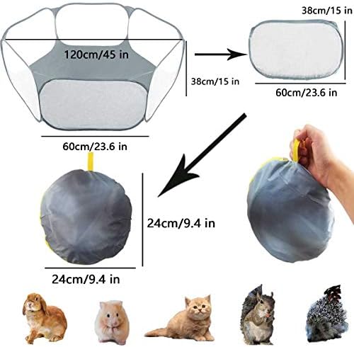 Small Animals Tent,Reptiles Cage,Breathable Transparent Pet Playpen Pop Open Outdoor/Indoor Exercise Fence,Portable Yard Fence (Grey) - Image 5