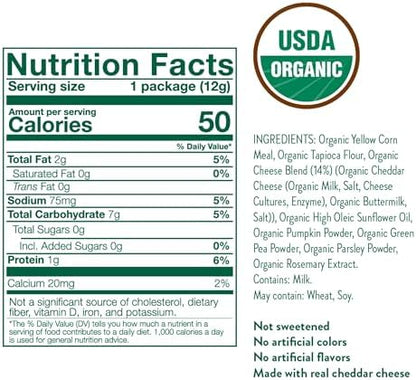Back of Little Bellies organic toddler veggie tubes pack displaying nutritional information.