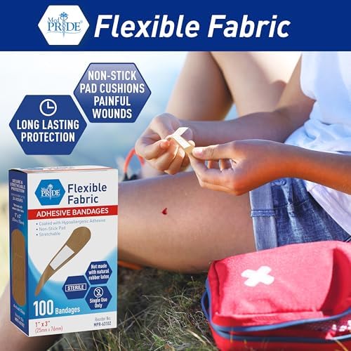 Close up of the breathable cloth material and absorbent nonstick pad on the sterile bandage.
