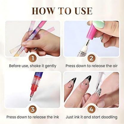Nail Art Pens, 12 Colors 0.5mm Fine Tip Water-Based Quick-Dry Pens for DIY Nail Design, Doodles & Outlines – Nail Art Kit for Kids, Teens & Beginners - Image 5