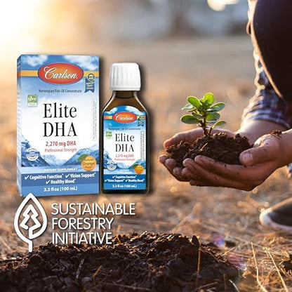Carlson Elite DHA natural orange flavored omega three liquid bottle