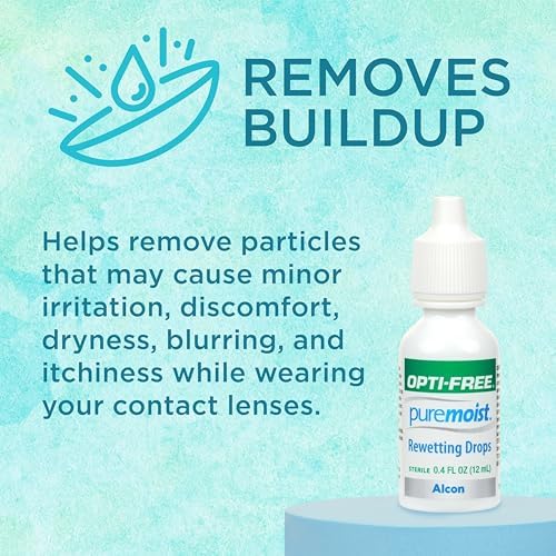 Side view of Opti-Free Puremoist 0.4 fluid ounce bottle highlighting ingredients and usage.