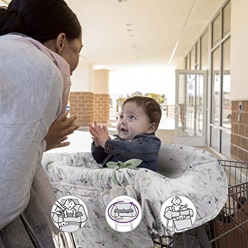 Boppy 360-degree padded cart cover with SlideLine toy system keeping baby entertained