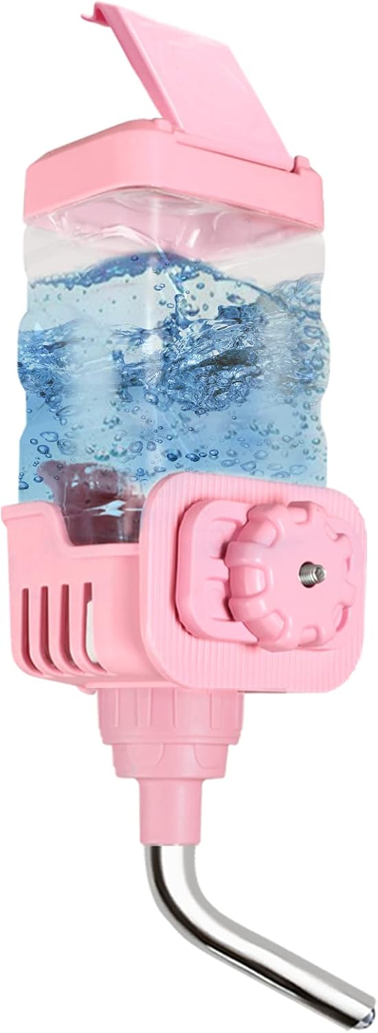 Vannon Small Animal Water Dispenser for Cage, 30oz Auto Feeding Crate Water Bottle for Rabbit, Chinchilla, Ferret, Guinea Pig, Squirrel, Hedgehog, Pet Nozzle Diameter: 10mm, BPA Free, Pink - Image 1