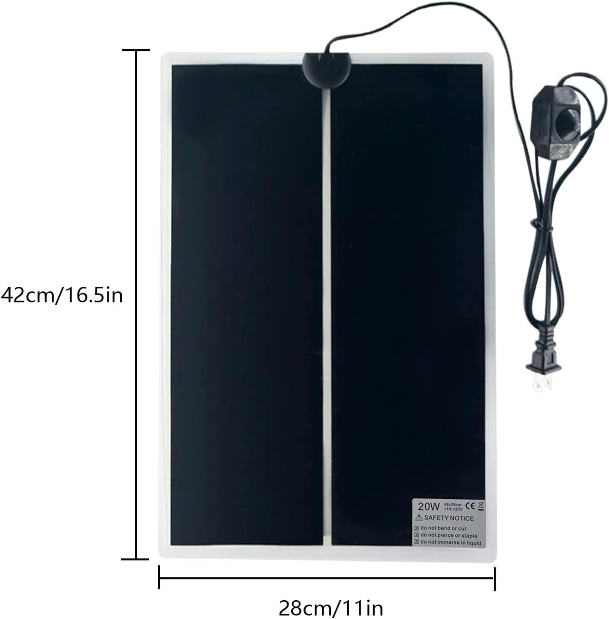 Fipasen reptile heating pad connected to power showing adjustable levels