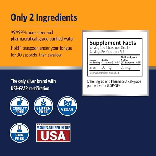 Sovereign Silver 10 ppm colloidal silver liquid dietary supplement twist top bottle details