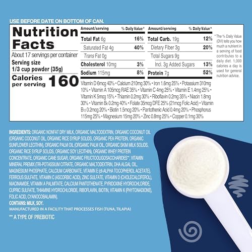 Side view of Earth's Best Organic Toddler Milk Powder detailing mixing instructions and product safety seals.