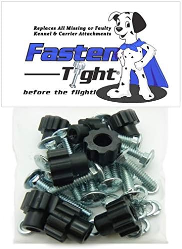 Close up view of the black nylon thumb nuts and multi sized metal screws for dog crates.