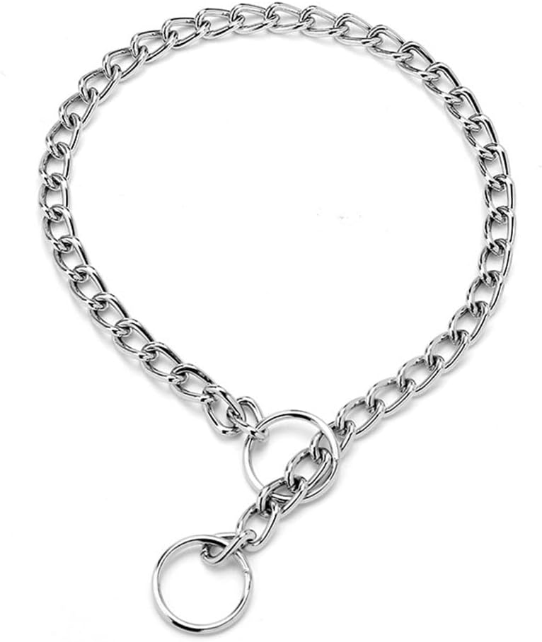 Youalso Metal Choke Chain Dog Collar front view showing premium silver chrome links