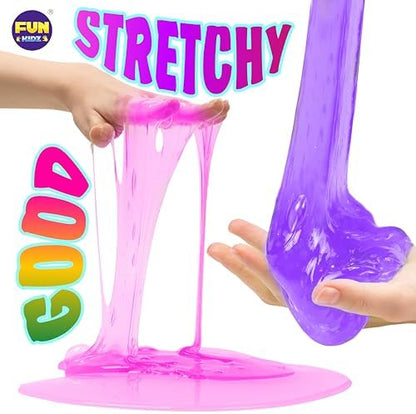 Children safely mixing air-dry clay and fruit charms into premium imported non-toxic slime bases.