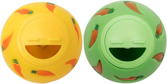 Niteangel small animal treat ball front view showing yellow and green pattern.