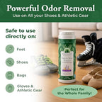 Natural foot powder for athletes showing moisture absorbent cornstarch formula