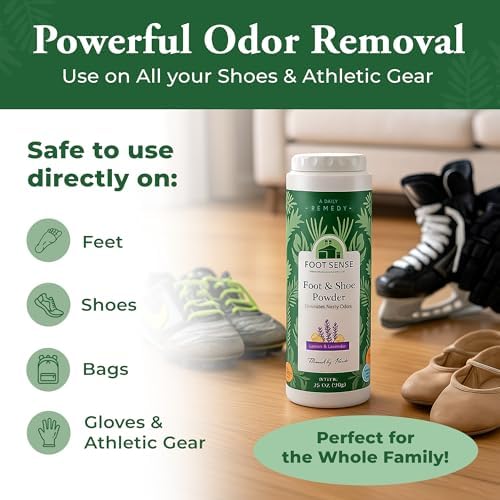 Natural foot powder for athletes showing moisture absorbent cornstarch formula