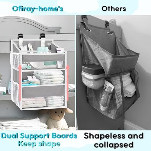 Ofiray-home diaper organizer attached to a white baby crib