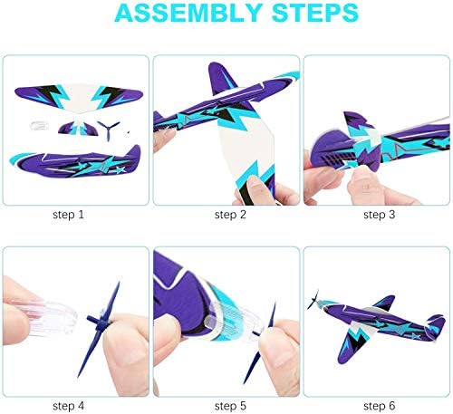 Joygogo 8 inch airplane toys arranged to demonstrate the eight unique colorful designs included in the party favor box.