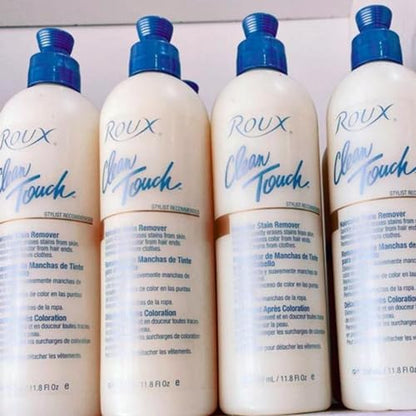 Roux clean touch liquid solution to prevent color buildup on porous hair ends