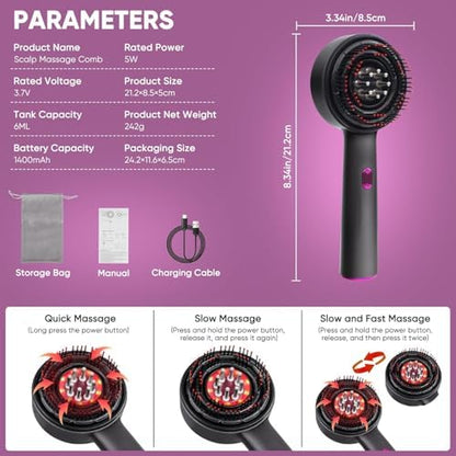 Red light therapy hair brush components and oil tank