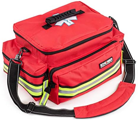Open view of Scherber EMT bag displaying 221 pieces of medical supplies and organizational loops.