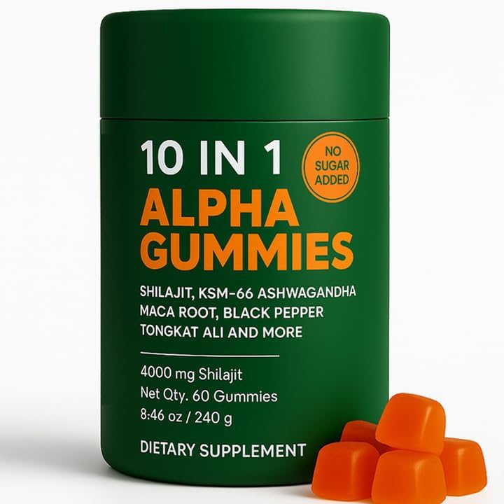 WSJAWH Himalayan Alpha Shilajit Ashwagandha Gokshura front view of the premium green bottle showing capsule count.