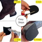 DIY shoe repair process showing trimming of extra large rubber pads