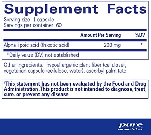 Pure Encapsulations Alpha Lipoic Acid 200mg supplement facts label