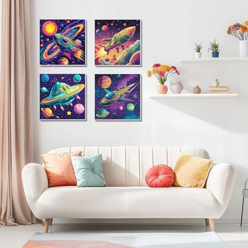Eight by eight inch science fiction themed DIY painting kit with assorted fine tip brushes