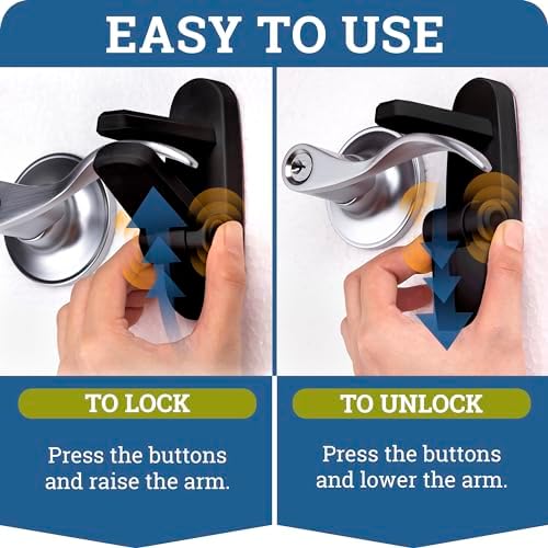 Close up of black door lever safety lock on handle