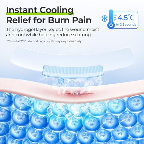 AUVON cooling relief pads applied to skin for 1st-degree burn treatment.