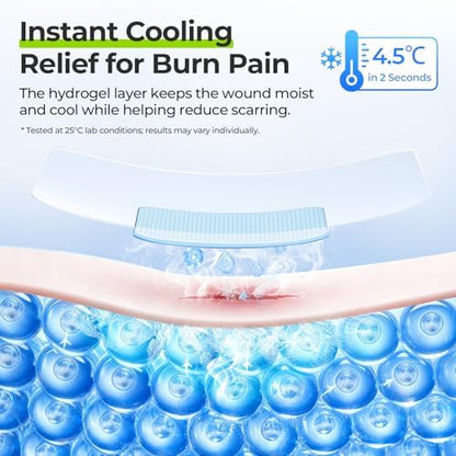 AUVON cooling relief pads applied to skin for 1st-degree burn treatment.
