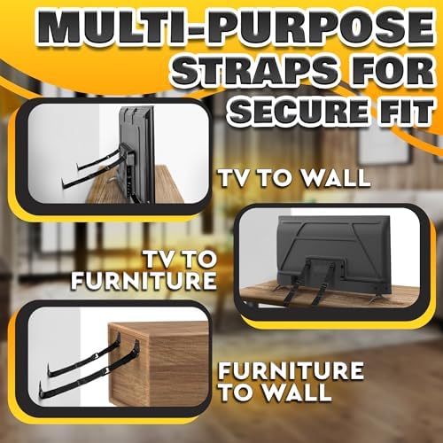 Step by step installation demonstration of child safety anchors on a home entertainment center