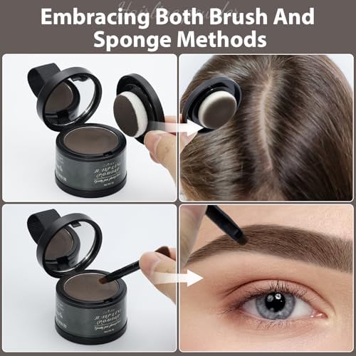 Close up of Comdian dark brown root touch up powder texture