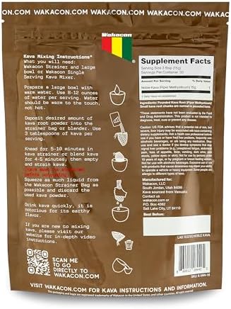 Wakacon Vanuatu Kava Waka 16 Ounce packaging back labels with instructions