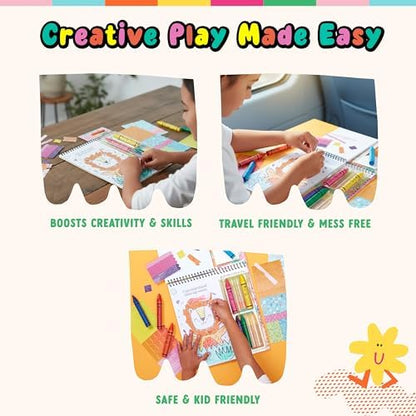 Mess free kids activity book portable folder design with built in art station