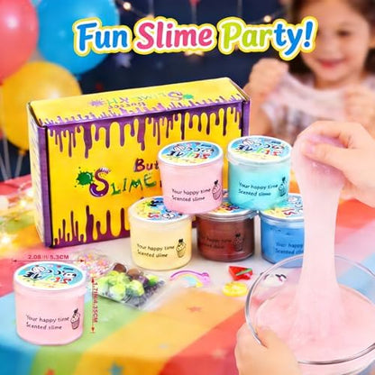 Scented butter slime being stretched to demonstrate non-sticky and super soft texture.