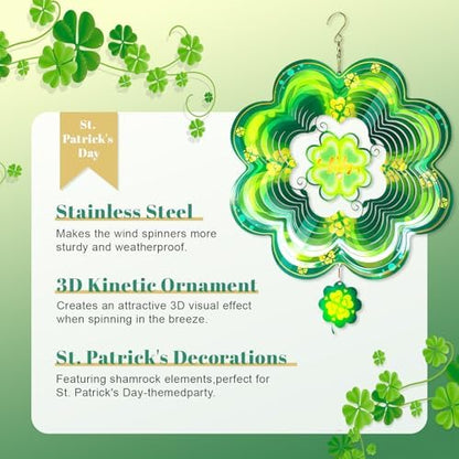 Close up of clover design on 12 inch metal wind spinner