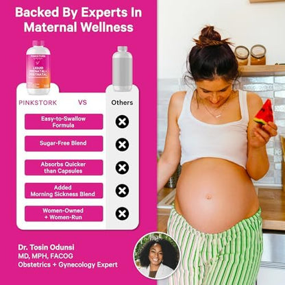 Pink Stork liquid prenatal vitamins with organic whole-food blend, elderberry, and greens antioxidant mix