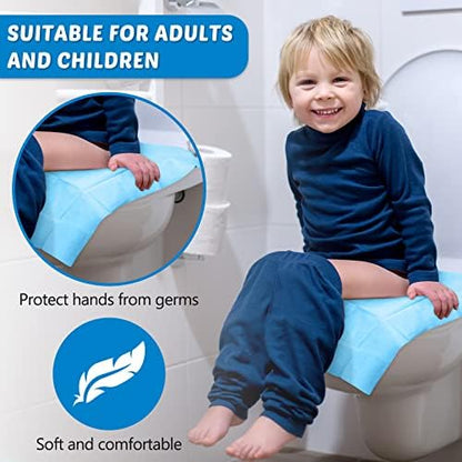 Oversized disposable toilet seat sheets for kids potty training and adult public bathroom use.