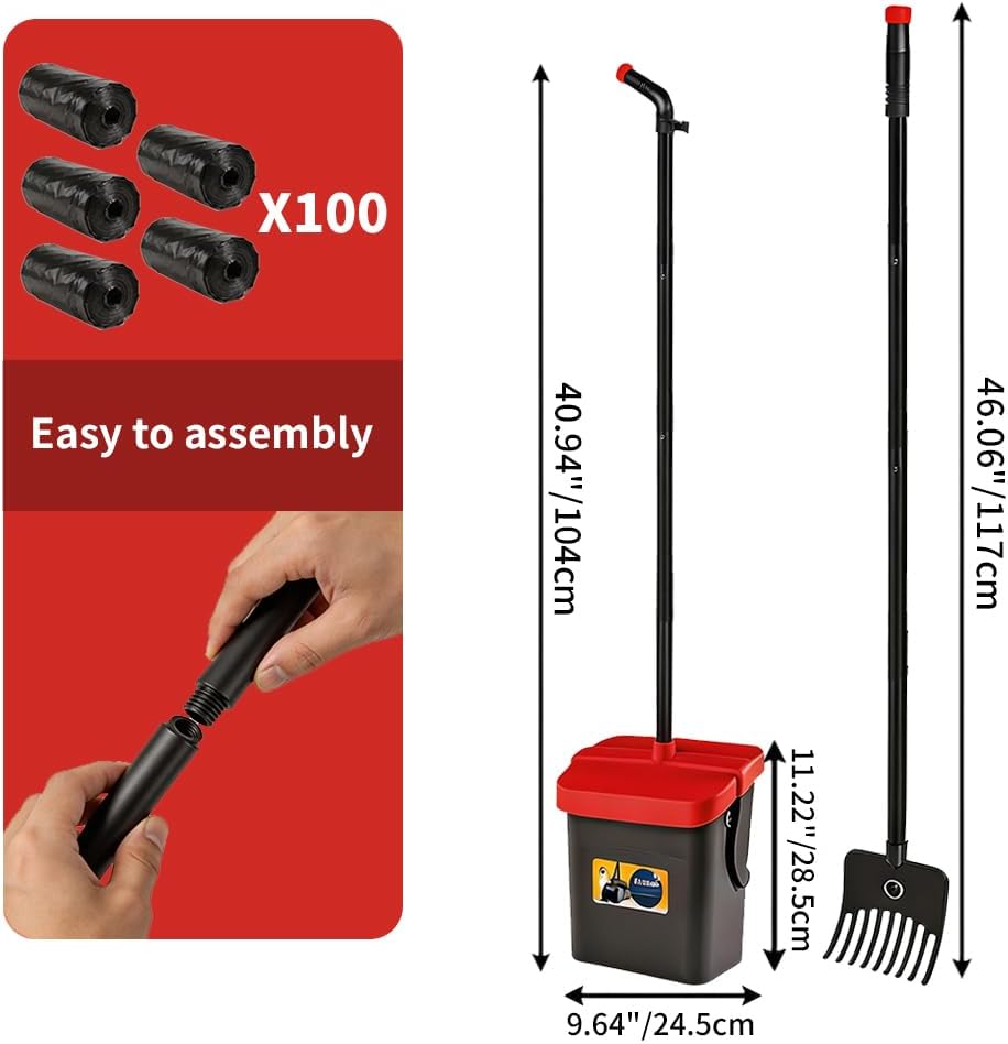 WuzoClean pet supply kit with red lid bin and one hundred waste bags.