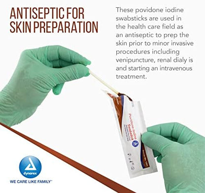 Four inch soft tipped povidone iodine applicators for wound care hygiene