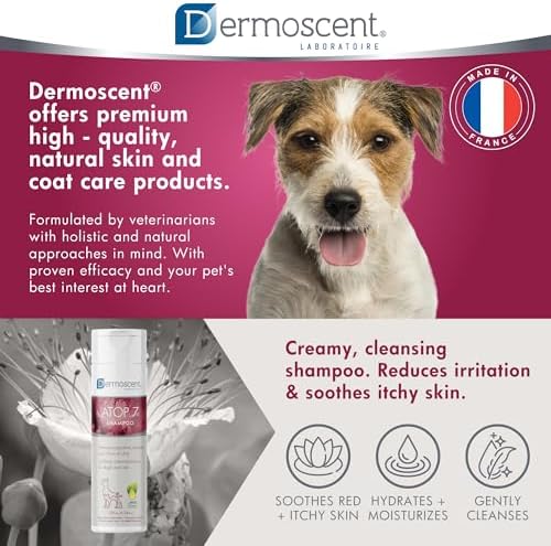 Dermoscent Atop 7 pet treatment shampoo back label with detailed ingredients list