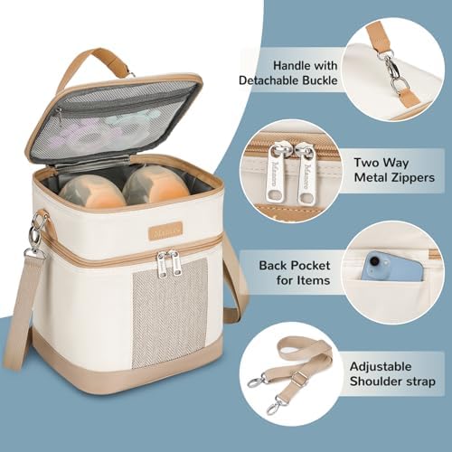 Beige Mancro insulated bag for breastmilk and accessories