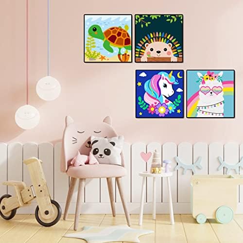 Four pack pre-stretched animal canvases with acrylic paint pots and brushes.