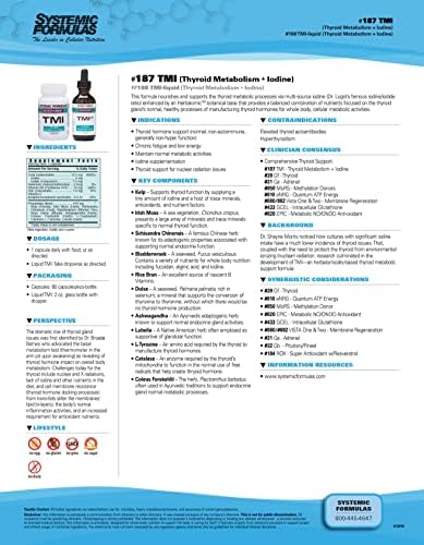 Systemic Formulas TMI thyroid metabolism supplement back label showing ingredients