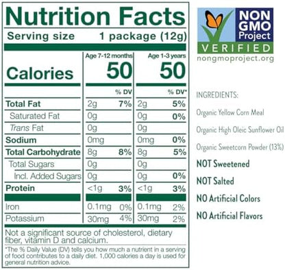 Side view of the 18 pack box containing USA imported organic baby food snacks.
