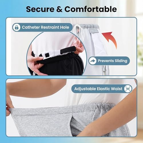 HOEOLYDI adaptive incontinence pants with 2000ml urine bag capacity illustration.