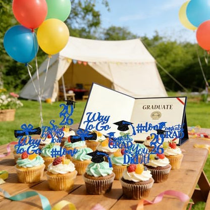 Close up of 2026 graduation diploma cupcake topper